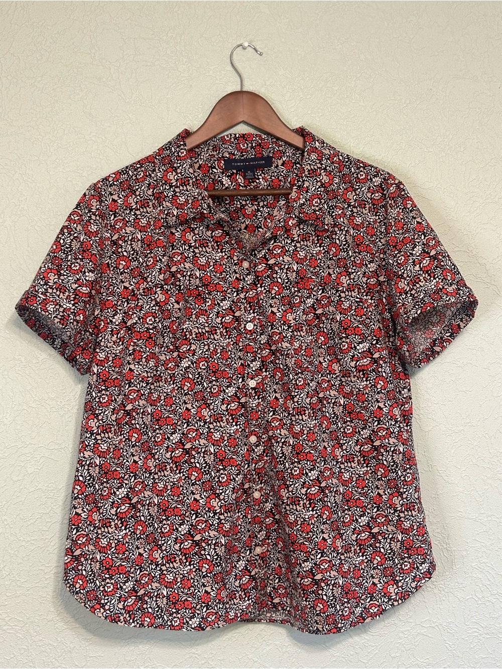 Tommy Hilfiger XL Cotton Floral Short Sleeve Button Down Shirt